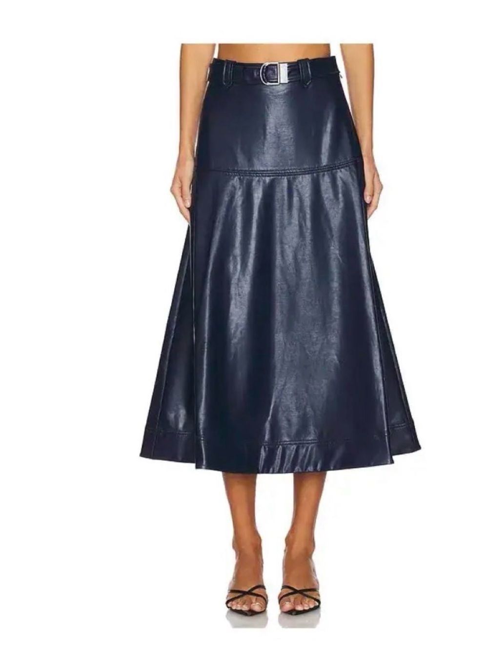 Blue simkai Faux Leather A-Line Midi Skirt